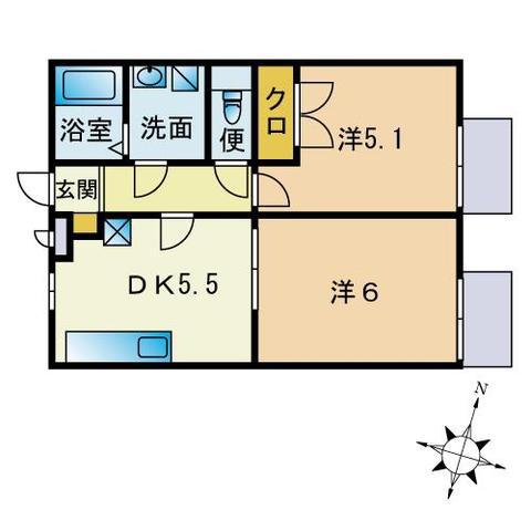 プレジール春日野(2DK/2階)の間取り写真