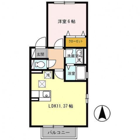 コージーコート八木 A棟(1LDK/2階)の間取り写真