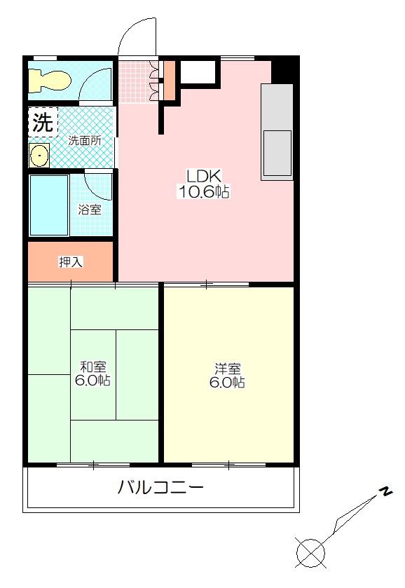 トータスビル(2LDK/4階)の間取り写真