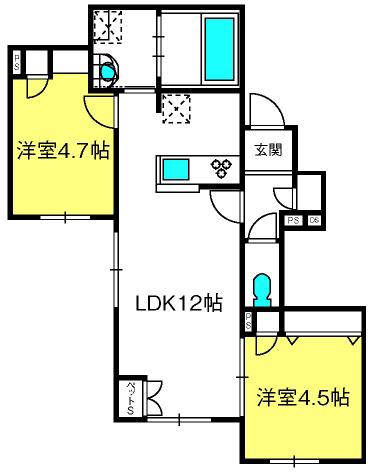 アデレードフラッツ(2LDK/1階)の間取り写真