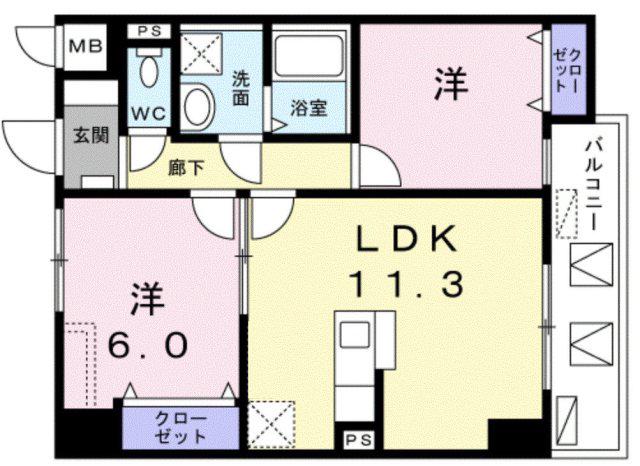 レジデンス桜樺(2LDK/2階)の間取り写真