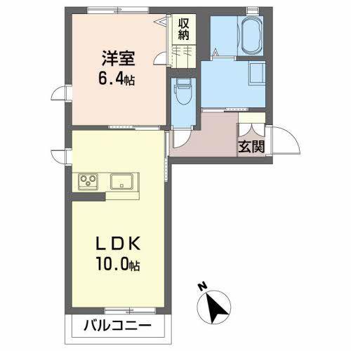 アルカディアD(1LDK/2階)の間取り写真