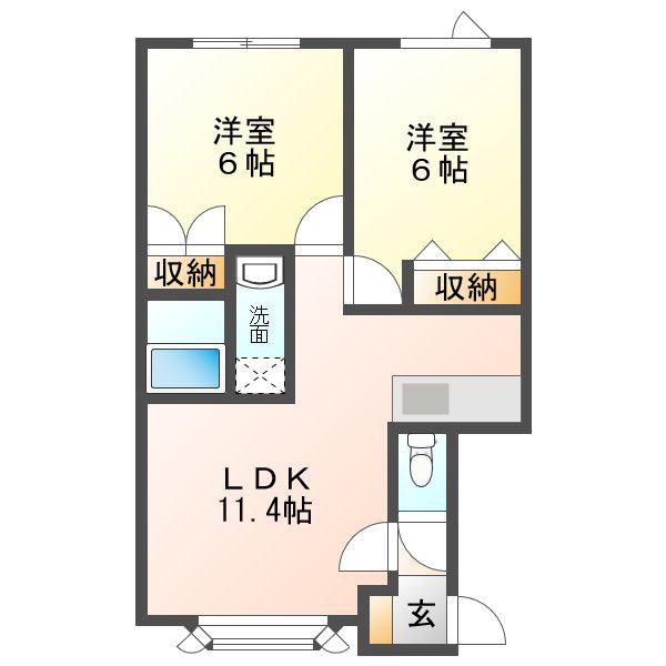 SHALOM(2LDK/2階)の間取り写真