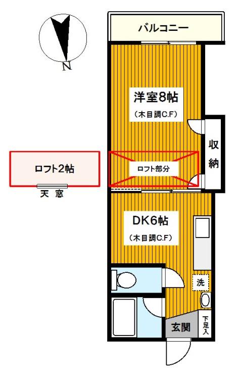 シャンス東寺尾中台24-II(1DK/2階)の間取り写真