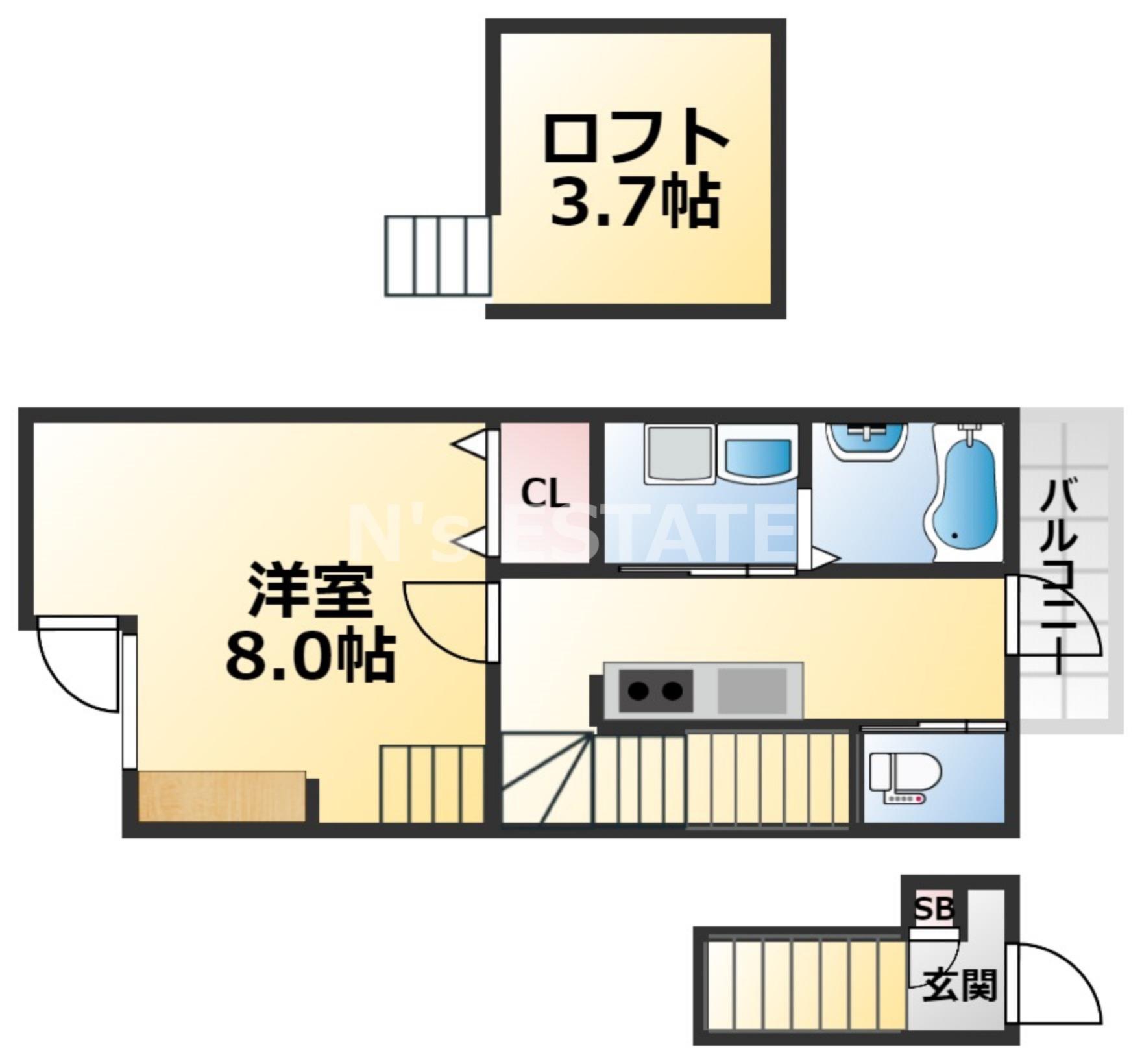 あんしん宮川町(1K/2階)の間取り写真