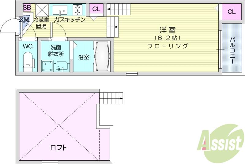 CASA LYCORIS 西中田(1K/2階)の間取り写真