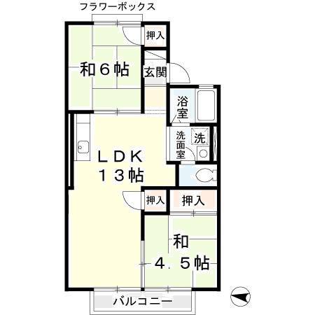 K・エステートビューラーB棟(2LDK/2階)の間取り写真