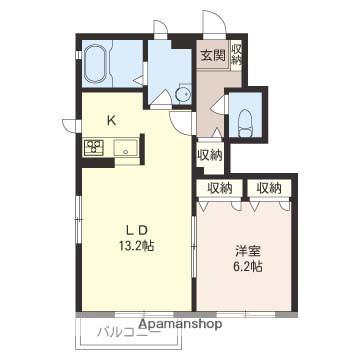 ソレイユ志津B棟(1LDK/1階)の間取り写真