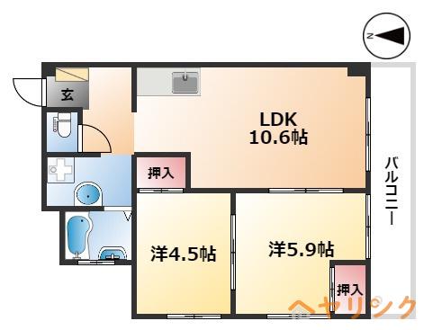 森産ビル(2LDK/4階)の間取り写真