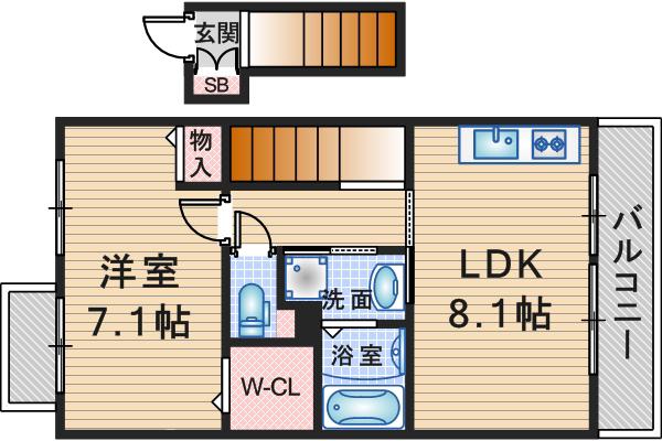 ドゥフロレアールヨシノ(1LDK/2階)の間取り写真
