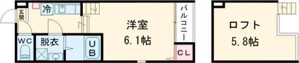 ハーモニーテラス深草東伊達町II(ワンルーム/1階)の間取り写真
