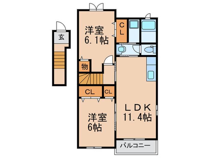 プリムラTK01 1棟(2LDK/2階)の間取り写真