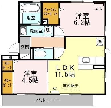 コーポラスヤナセIII A(2LDK/2階)の間取り写真