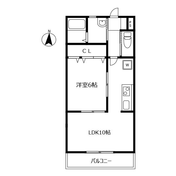 サンハイツC(1LDK/2階)の間取り写真