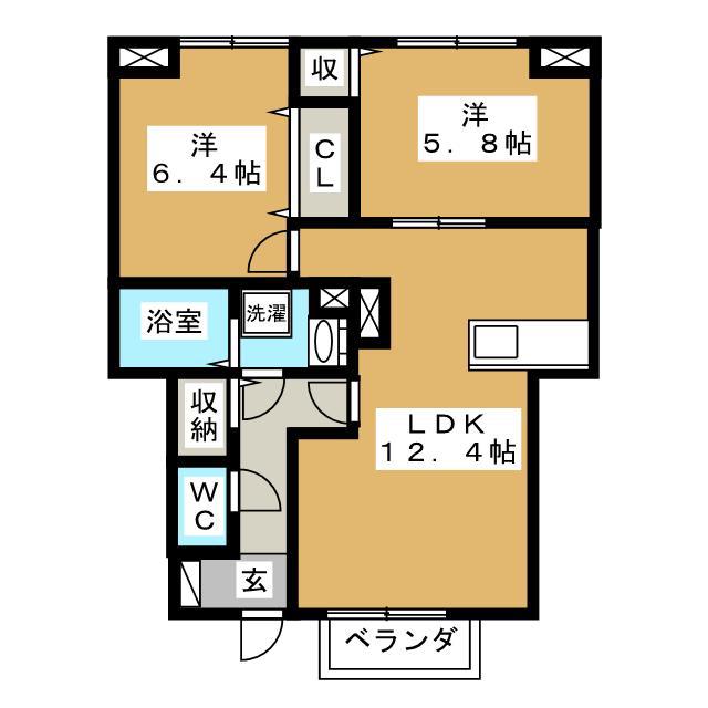 ロイヤルシャトー・ヴィル(2LDK/1階)の間取り写真
