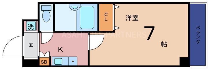 ソルテーラ旭(1K/2階)の間取り写真