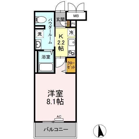フォレスタ岡山医大南(1K/5階)の間取り写真