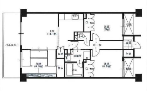グランビア諏訪ノ森(3LDK/3階)の間取り写真