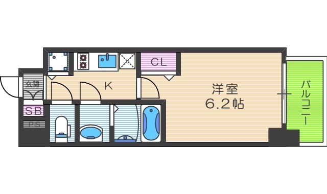 プレサンス扇町駅前(1K/9階)の間取り写真