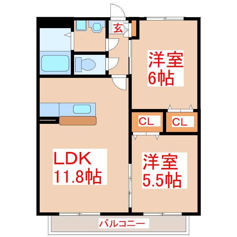 アイリスII番館(2LDK/1階)の間取り写真
