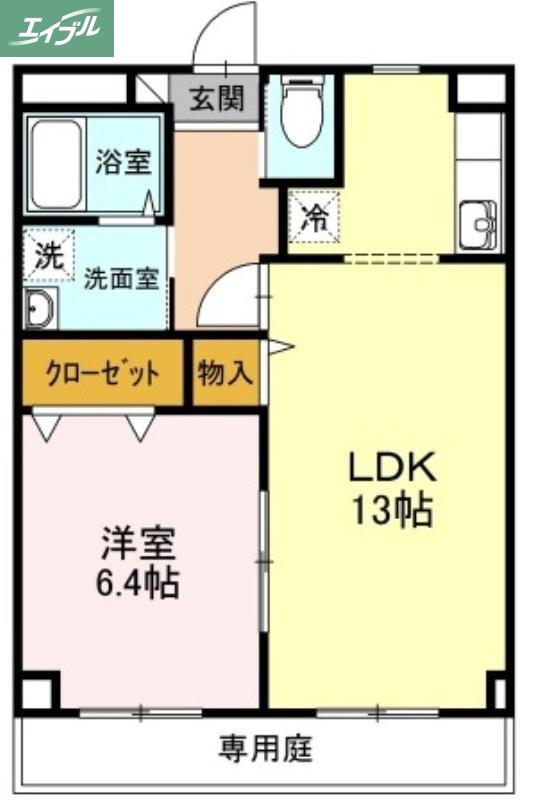 エスポワール大安寺(1LDK/1階)の間取り写真