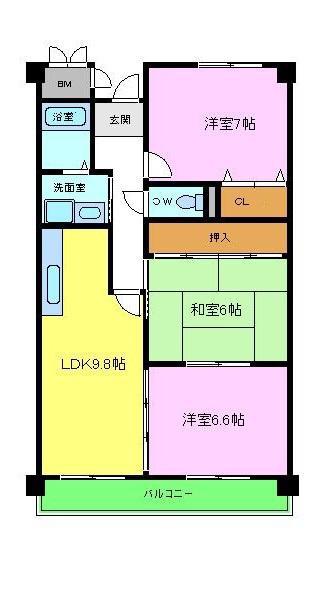 ウエストインヒルズ(3LDK/5階)の間取り写真