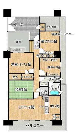 東急ドエルアルス北堀江(4SLDK/8階)の間取り写真