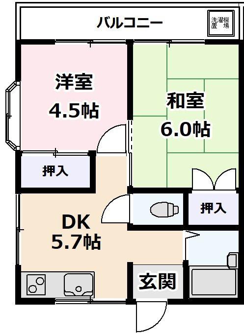 シャルマンコーポ(2DK/2階)の間取り写真