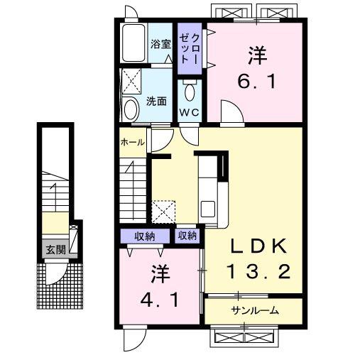 ステラート ホワイト(2LDK/2階)の間取り写真