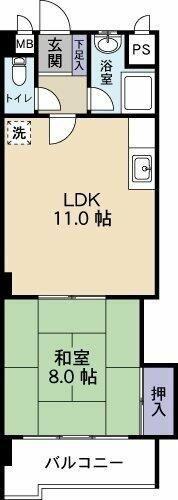 グランドハイツ砂津(1LDK/3階)の間取り写真
