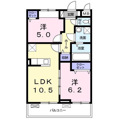 ルクール(2LDK/3階)の間取り写真