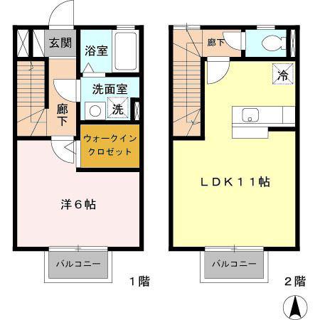 ジュネックスB(1LDK/1階)の間取り写真