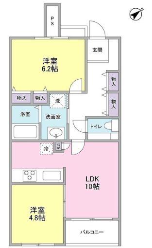 メジロテーク(2LDK/3階)の間取り写真