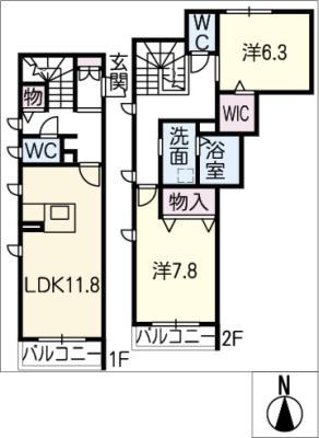 カトル・カール小本本町II(2LDK/2階)の間取り写真