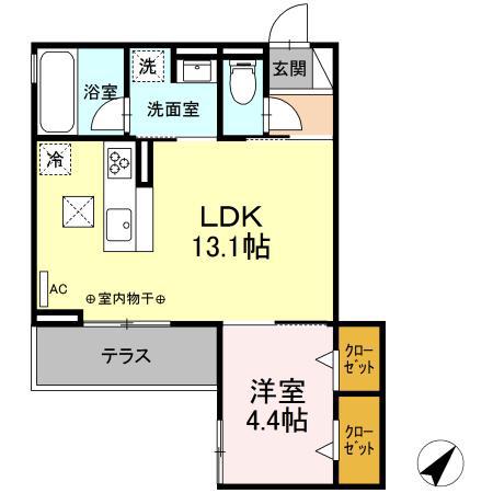 D CREST 相生(1LDK/1階)の間取り写真