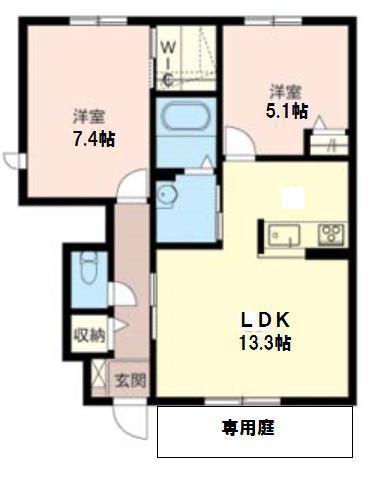 シャーメゾンロージーB棟(2LDK/1階)の間取り写真