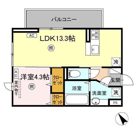 TORISIA新八代(1LDK/2階)の間取り写真