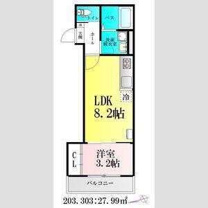 河原町レジデンスA棟(1LDK/3階)の間取り写真