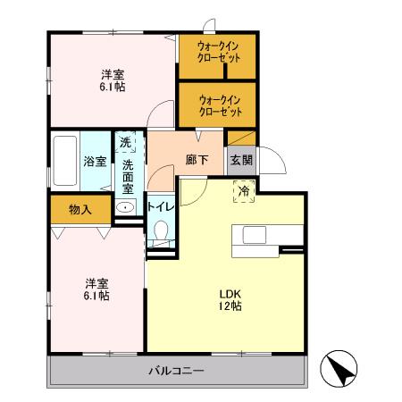 イリアンソスⅠ(2LDK/3階)の間取り写真