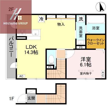 D-ROOMあいおいII(1LDK/1階)の間取り写真