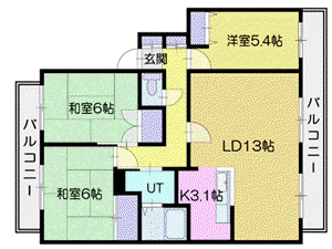 エメラルドグリーンV(3LDK/4階)の間取り写真