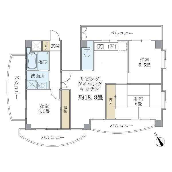 TNビル(3LDK/6階)の間取り写真