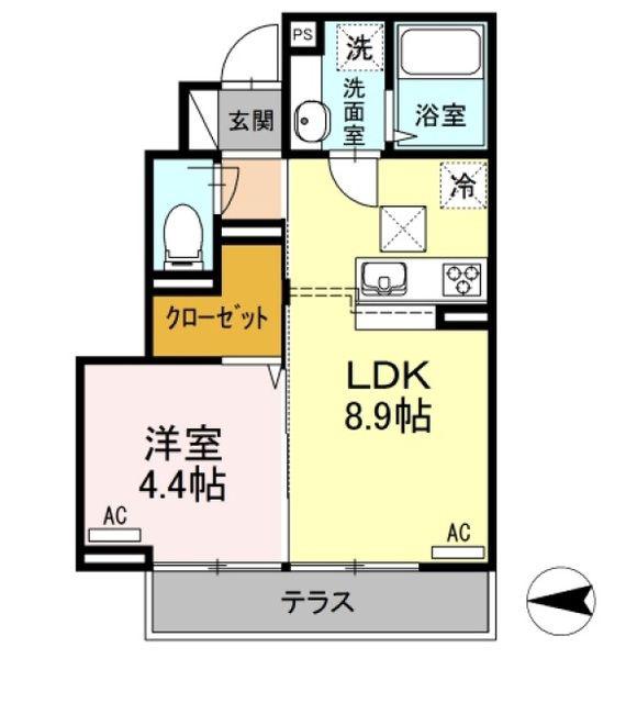 オネット光が丘 B(1LDK/1階)の間取り写真