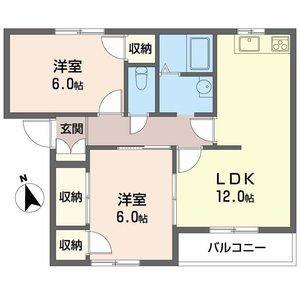 パストラル田寺東 A棟(2LDK/1階)の間取り写真