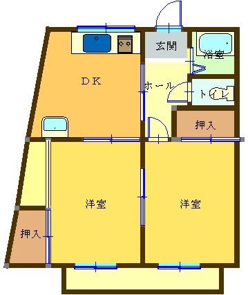 ハニーハイツI(2DK/2階)の間取り写真