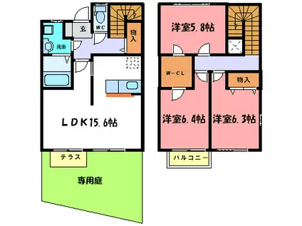 ユニグランデ山手(3LDK/1階)の間取り写真
