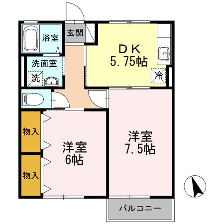 カーサポルエーラ C ダ(2DK/1階)の間取り写真