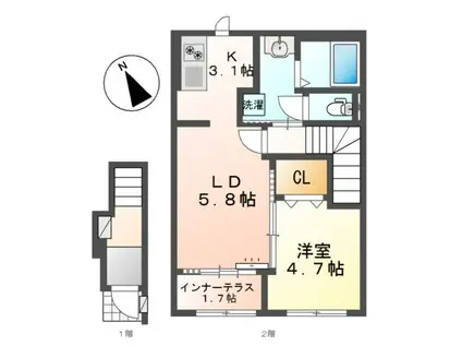 岸和田市磯上町アパート(1LDK/2階)の間取り写真