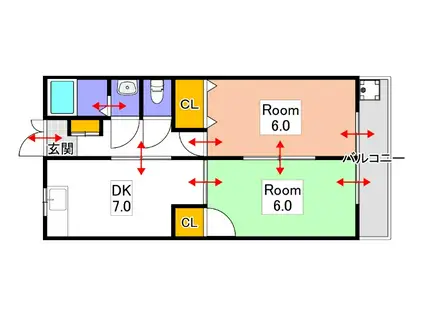 チェリーハウス(2DK/2階)の間取り写真