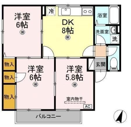 アビーロード D棟(3DK/2階)の間取り写真